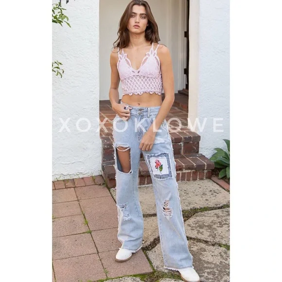 POL Retro 90s Distressed Patchwork Jeans Relaxed Fit - Picture 8 of 16